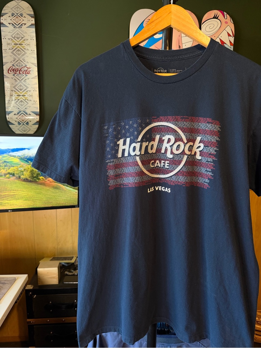 Hard Rock Cafe Las Vegas Flag Navy Blue Graphic Tee